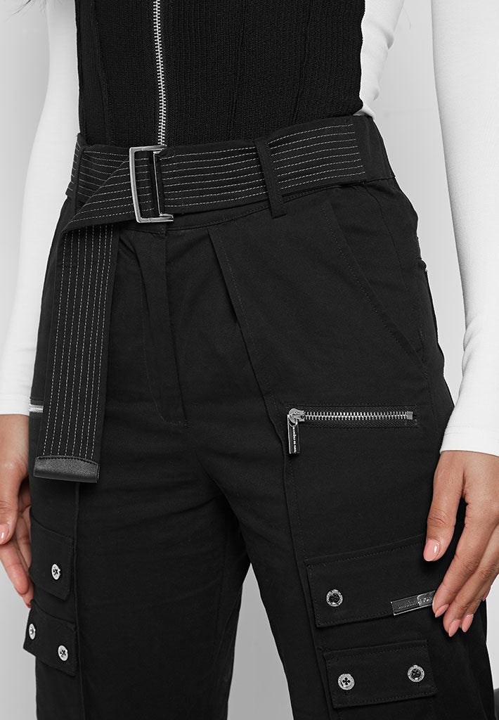 black cargo trousers with belt
