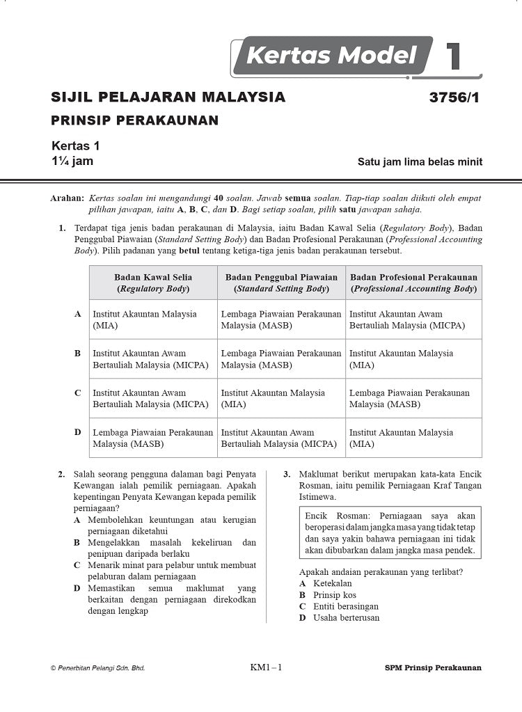 Pelangi 2021 Latihan Skor A Kertas Model Prinsip Perakaunan Spm