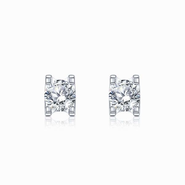 Moissanite Stud Earrings Four Prong Solitaire Gemstones Sterling Silver 1 Carat