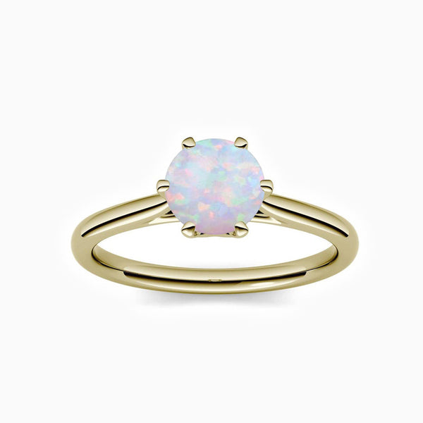 Round Opal Engagement Rings Six Prong Solitaire Stone Gold Color 3 Carats