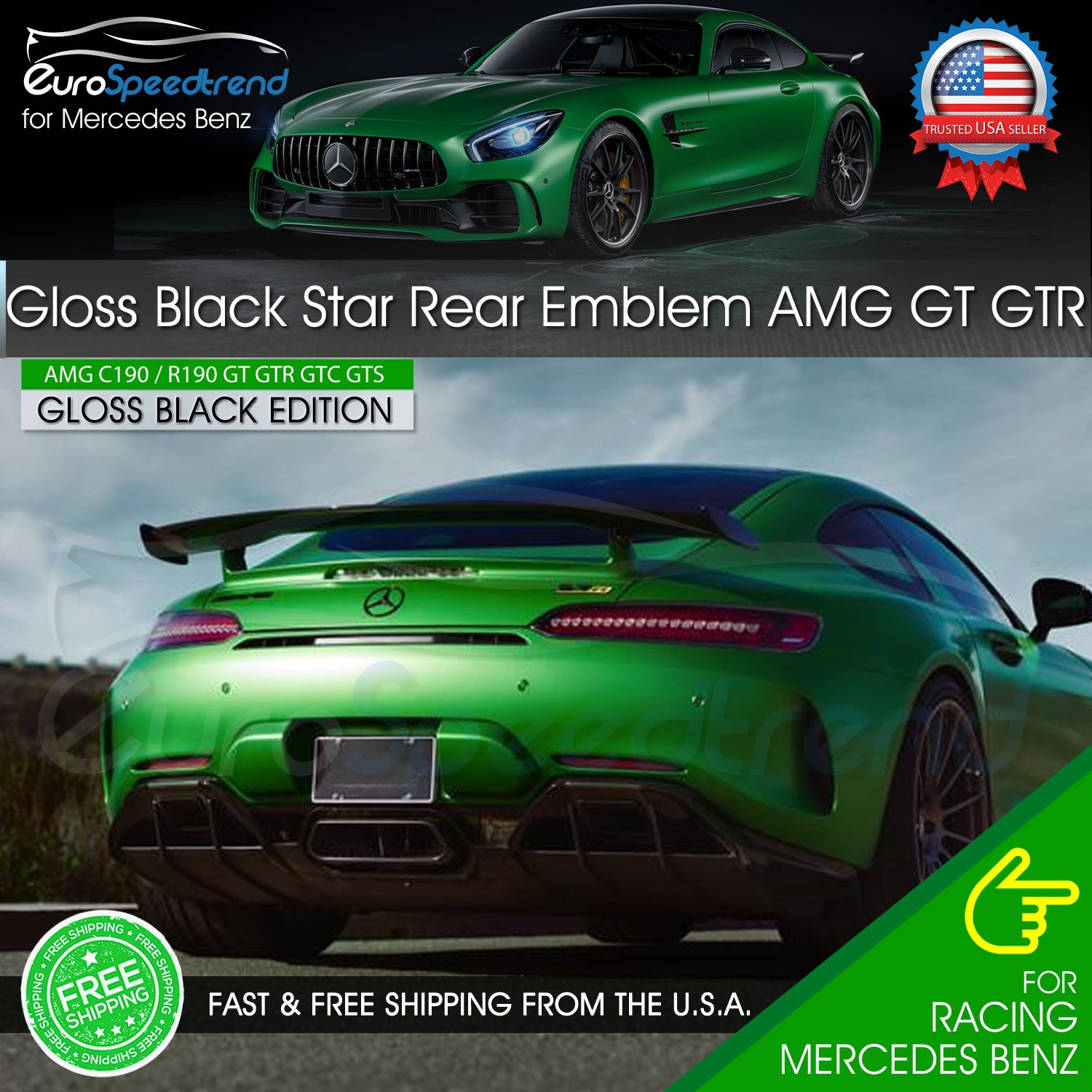 GT GTS GTR GTC AMG Trunk Star Emblem MATTE BLACK Rear Logo Badge Mercedes R190