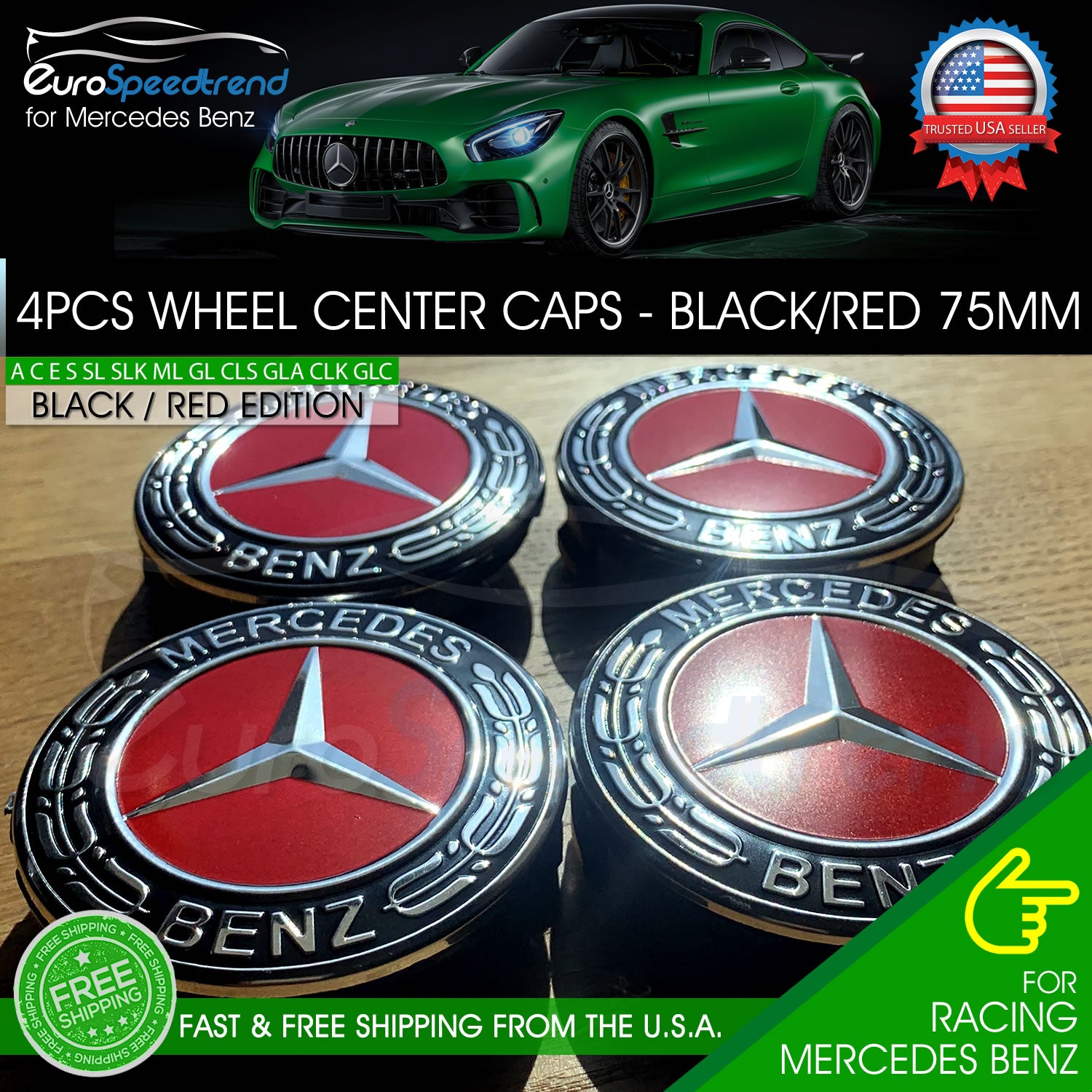 mercedes benz black center caps