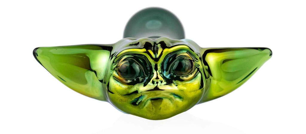 baby yoda glass pipe by elevator glass with gold fuming