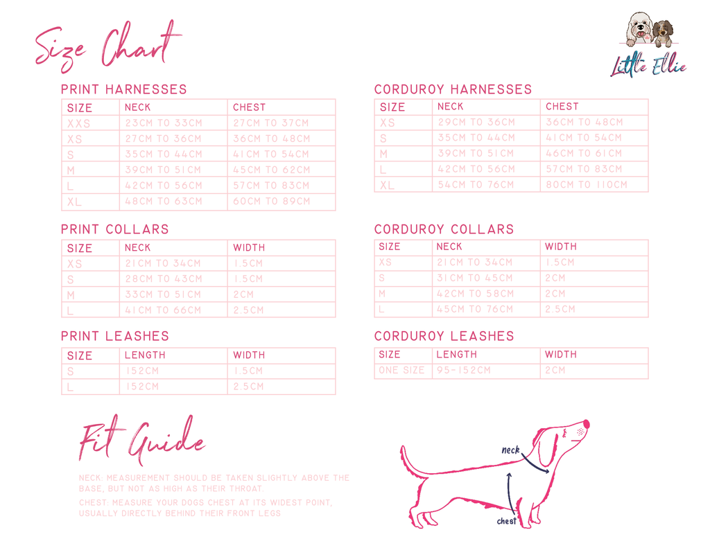 Little Ellie Brand - Dog Accessory Size Chart