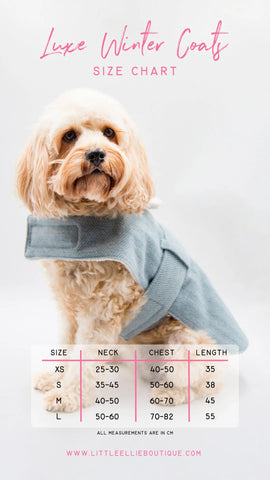 Little Ellie Luxury Dog Coat Size Chart