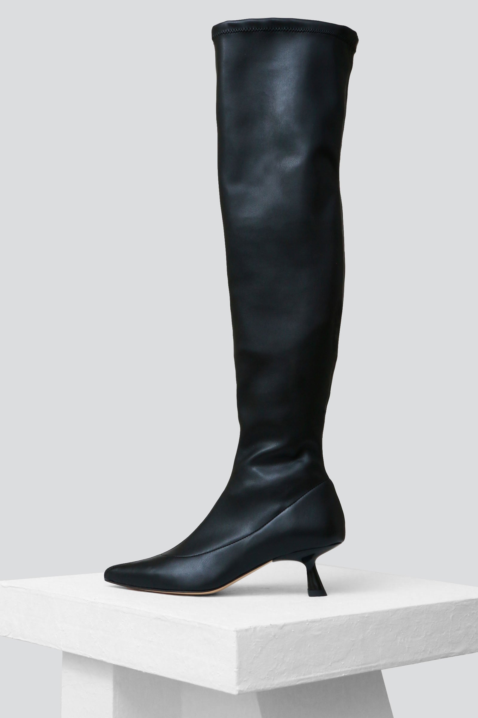 LATINA - Black Faux Stretch-Leather Thigh-High Boots – Souliers Martinez