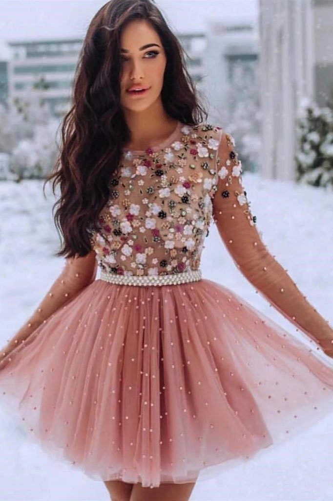 long sleeve prom dresses short