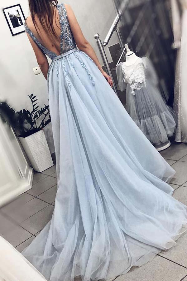 powder blue evening dress