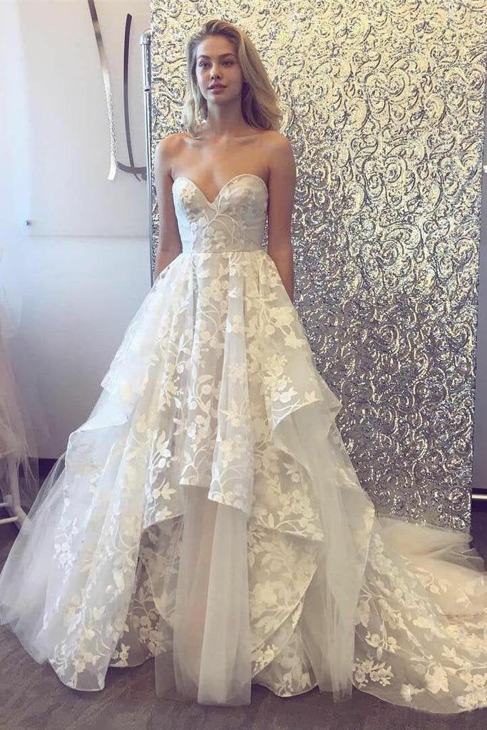 strapless v neck wedding dress