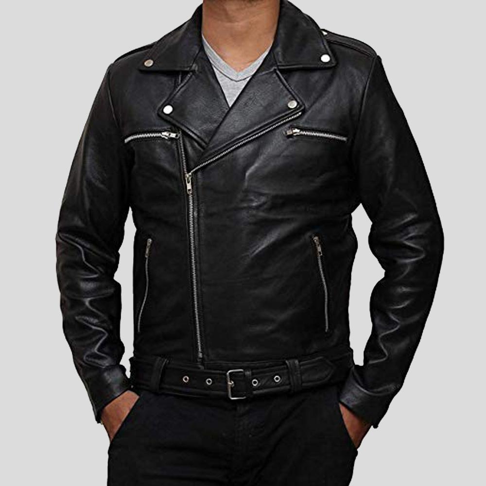 Mens Henry Black Biker Leather Jacket - ShopperFiesta