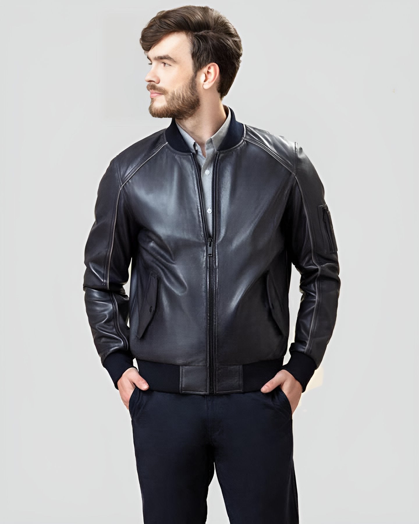 MEN'S BLACK LEATHER BOMBER JACKET PIG SKIN BEST PRICE !! STYLE# FJU0374-8