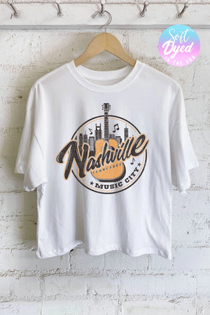 White NASHVILLE Crop Tee - Evie and Co Boutique