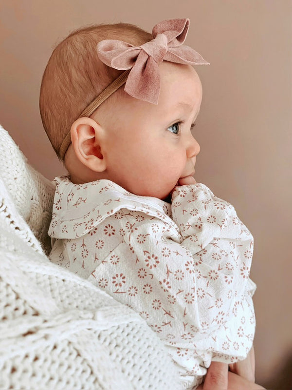 Minnie and Monty Dusky Pink Floral Long Sleeve Romper