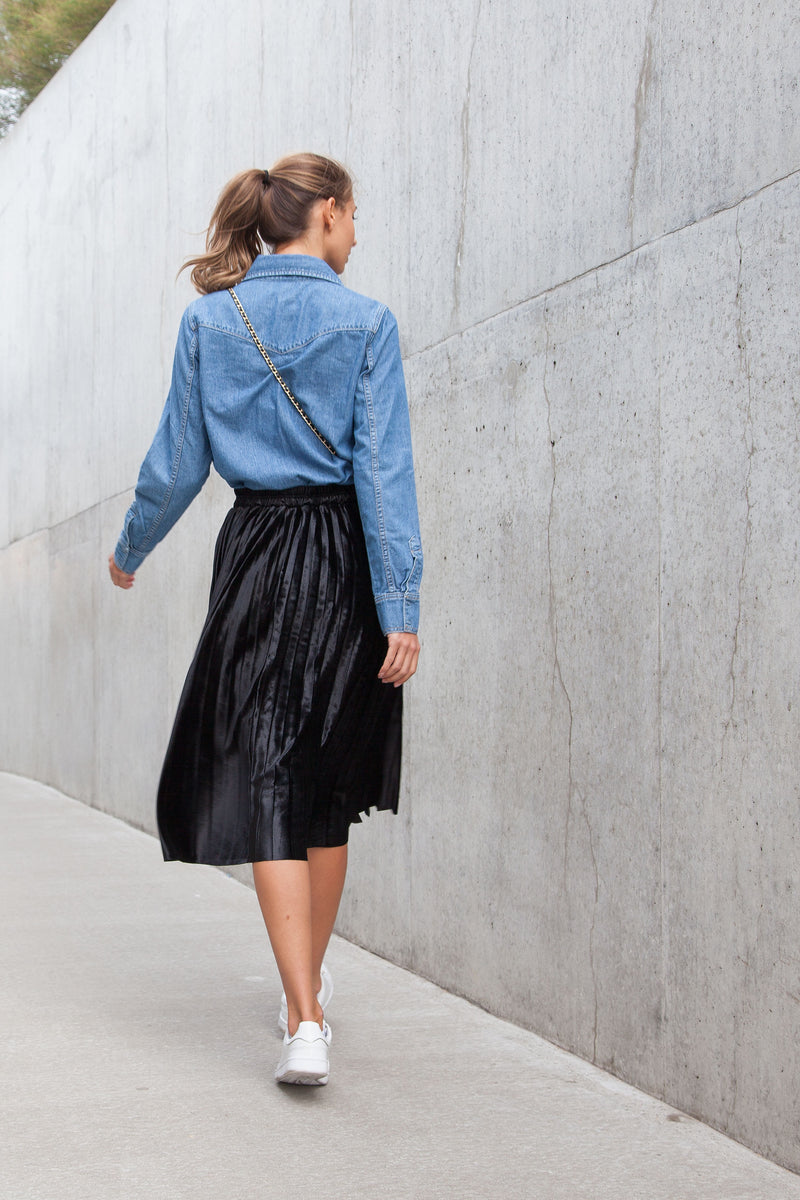 black velvet midi skirt