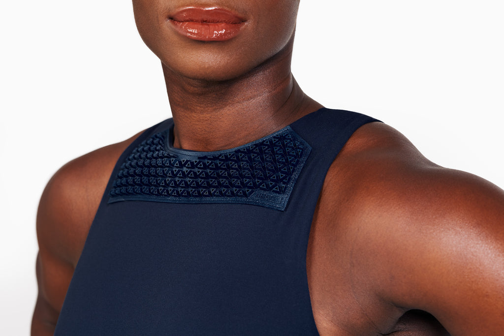 Blue Elvin Sports Bra P1-001 with collarbone protection