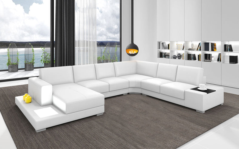 Modern Snoe Whie Leather Sectional U Shape LED Light|Jubilee Furniture ...