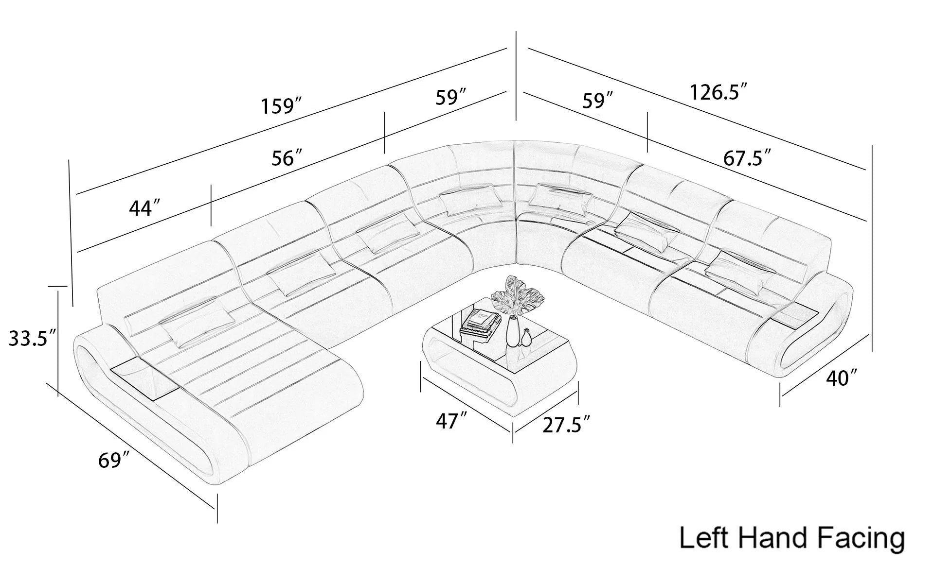 XL Catina Leather Sectional with Built-in LED Light