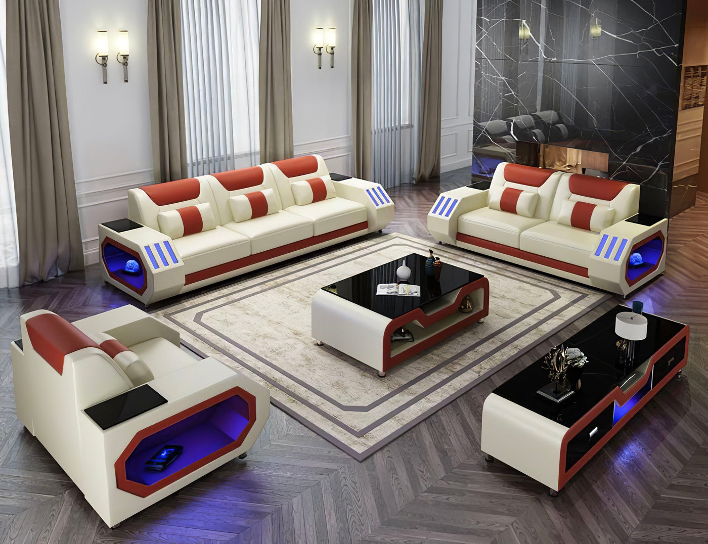 omont leather sofa set with led light