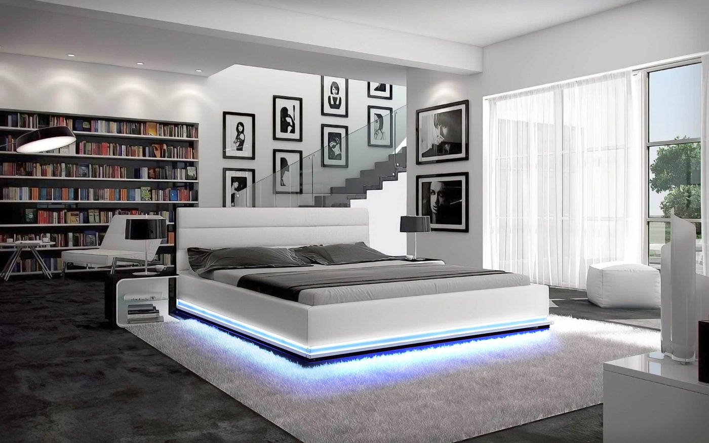 kleurstof Birma Shipley Ramirez Modern Leather Bed with LED Lights| Futuristic Bedroom – Jubilee  Furniture