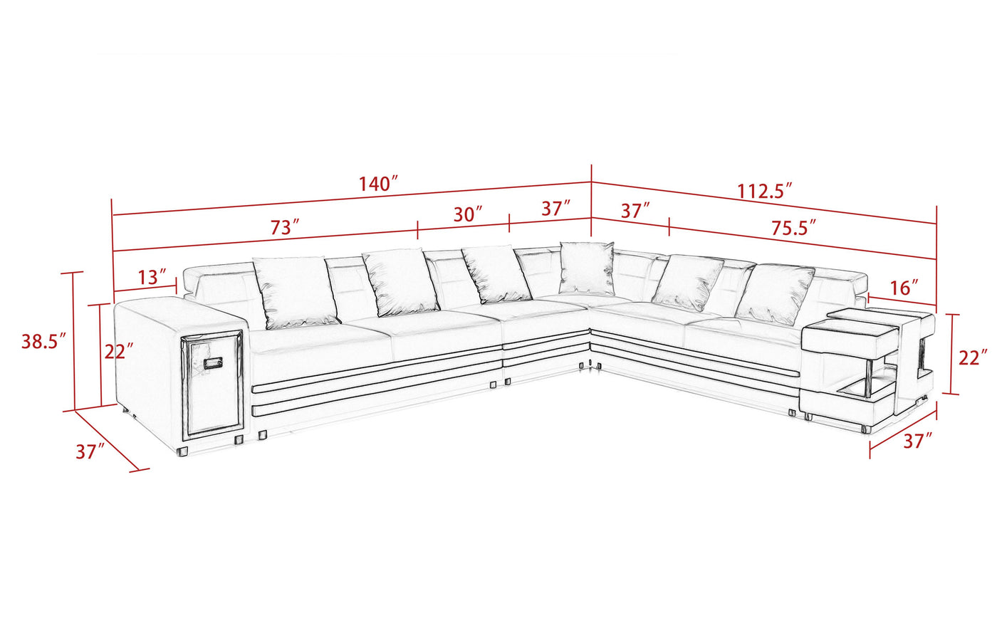 Modern Lundberg Leather Sectional LED Light&Storage|Jubilee Furniture ...