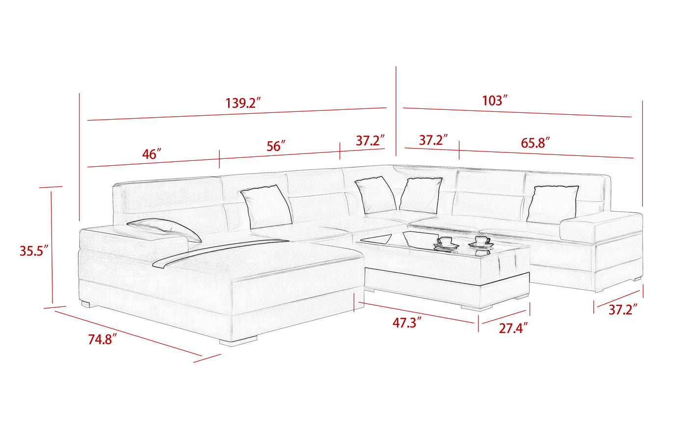 Zeal Modern U-Shape Leather Sectional – Jubilee Furniture