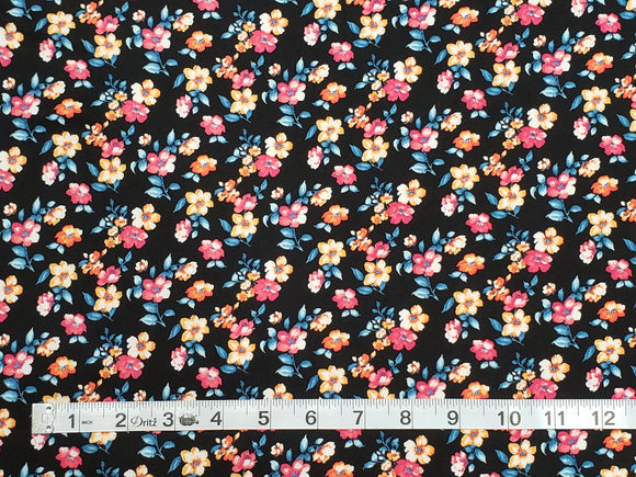 Ditsy Floral on Black Background Double Brushed Poly – Rose's Fabrics ...