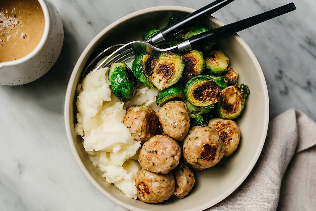 2 Turkey Meatballs, Taco Seasoned, with Brussels Sprouts and