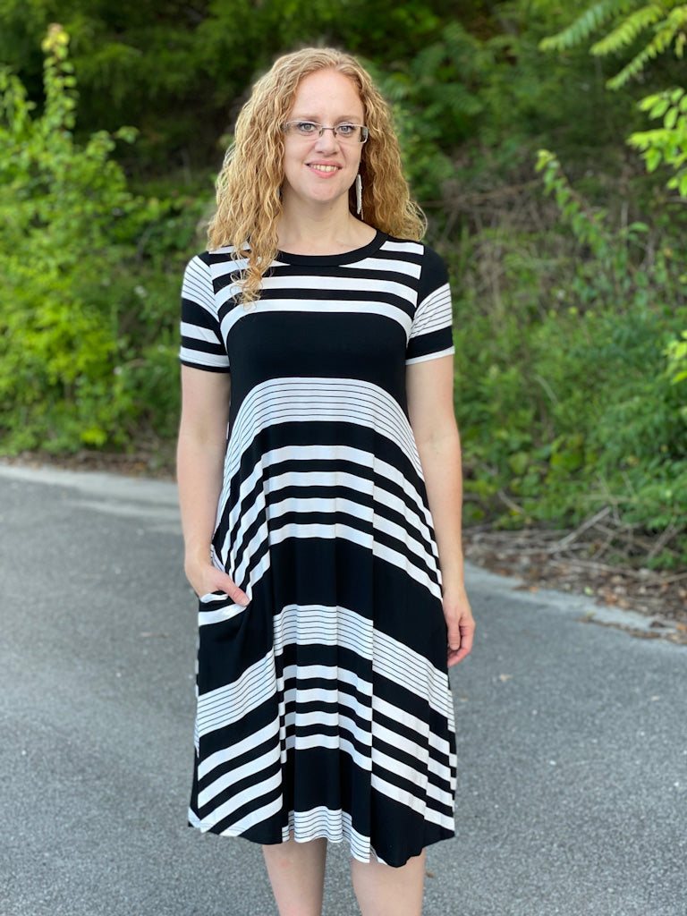 black striped midi dress