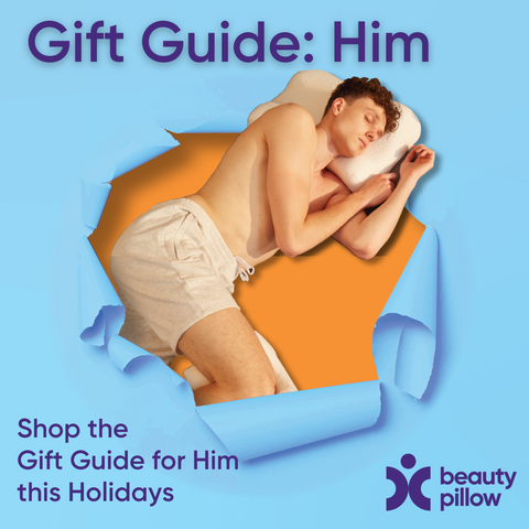 Shop the Gift Guide for him this holiday season. shop the orthopedic support pillow range and silk accessories range from Beauty Pillow to level up your sleep!