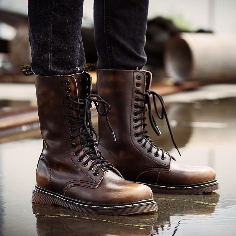 leather high top boots mens