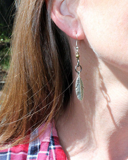 Coin + Silver Feather Mixed Metal Earrings – Tumbled Earth