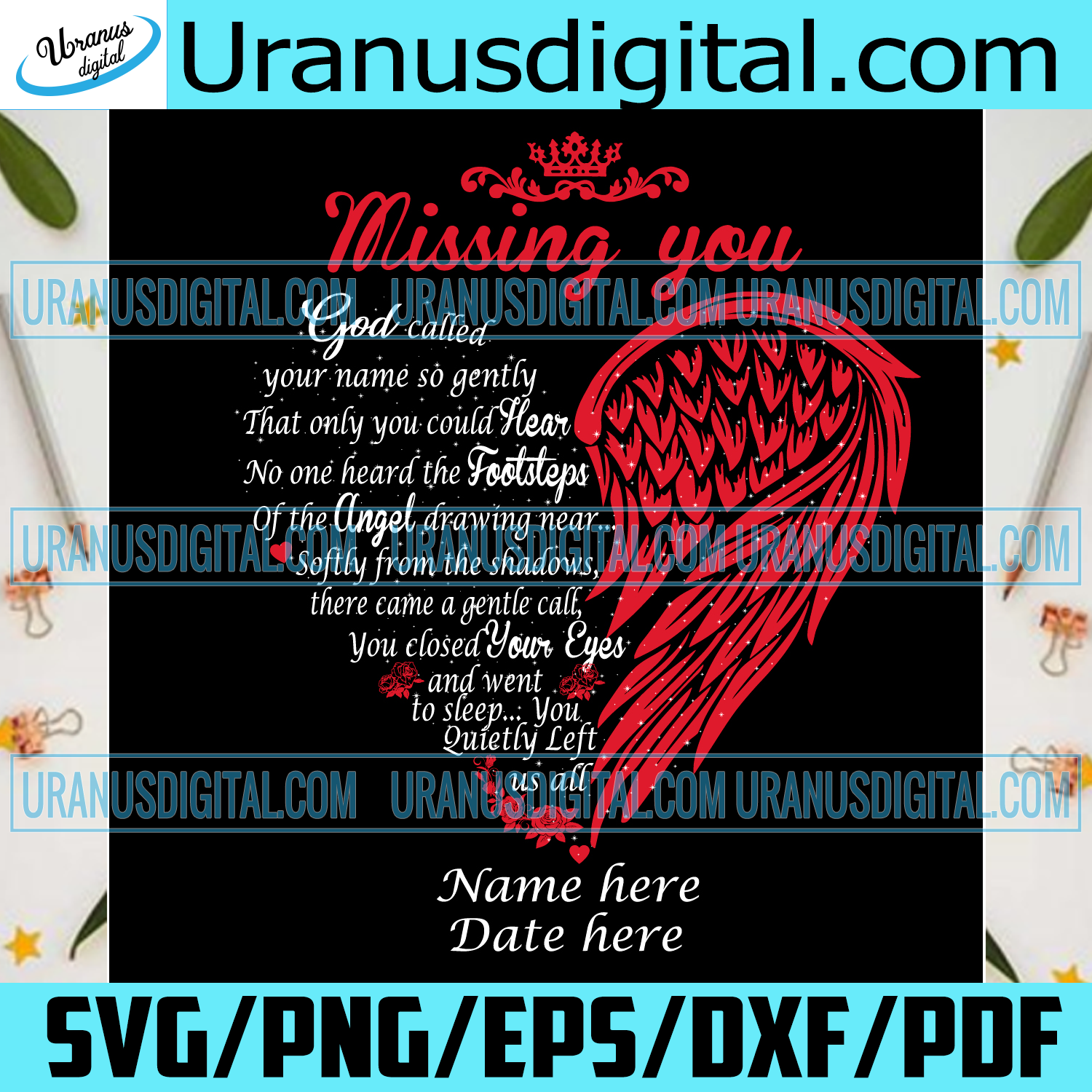 Download Missing You Angel Wings Heart Memorial Family Member Svg Personalized Uranusdigital