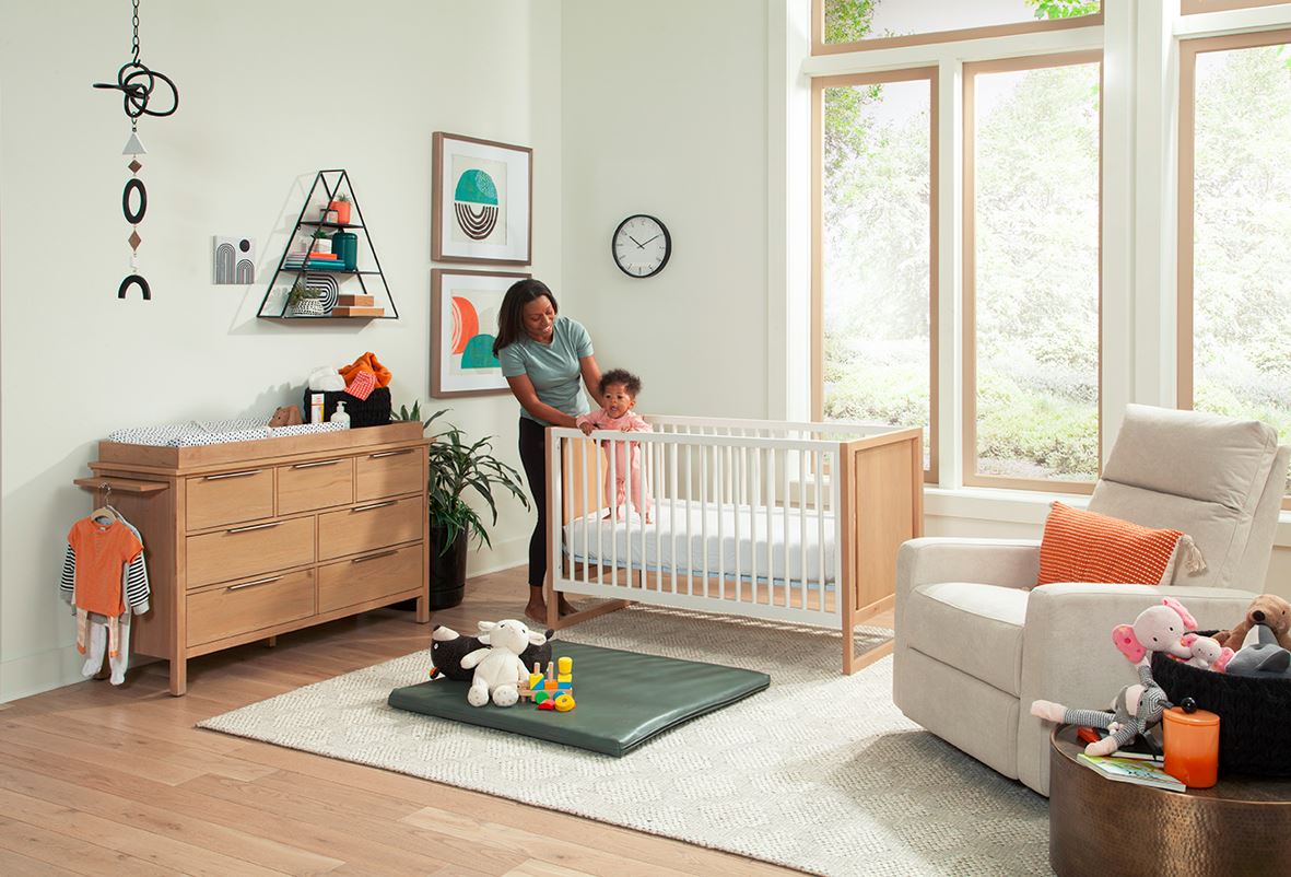 Mom with child in a toddler bed