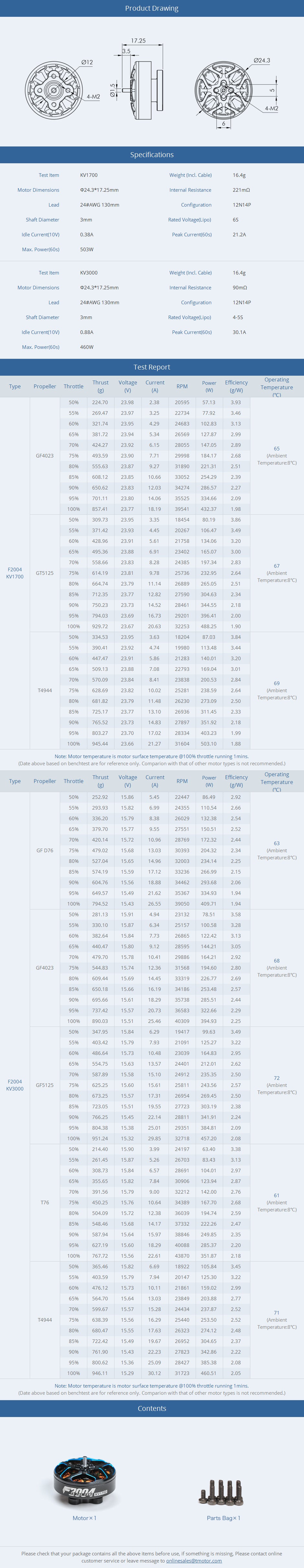 Specification of the T-Motor F2004 motor