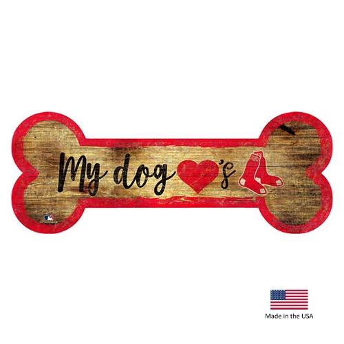 Boston Red Sox Distressed Dog Bone Wooden Sign - Hug My Pup