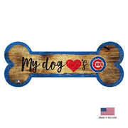 Chicago Cubs Distressed Dog Bone Wooden Sign - Hug My Pup