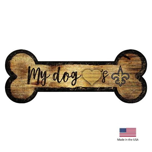New Orleans Saints Distressed Dog Bone Wooden Sign - Hug My Pup