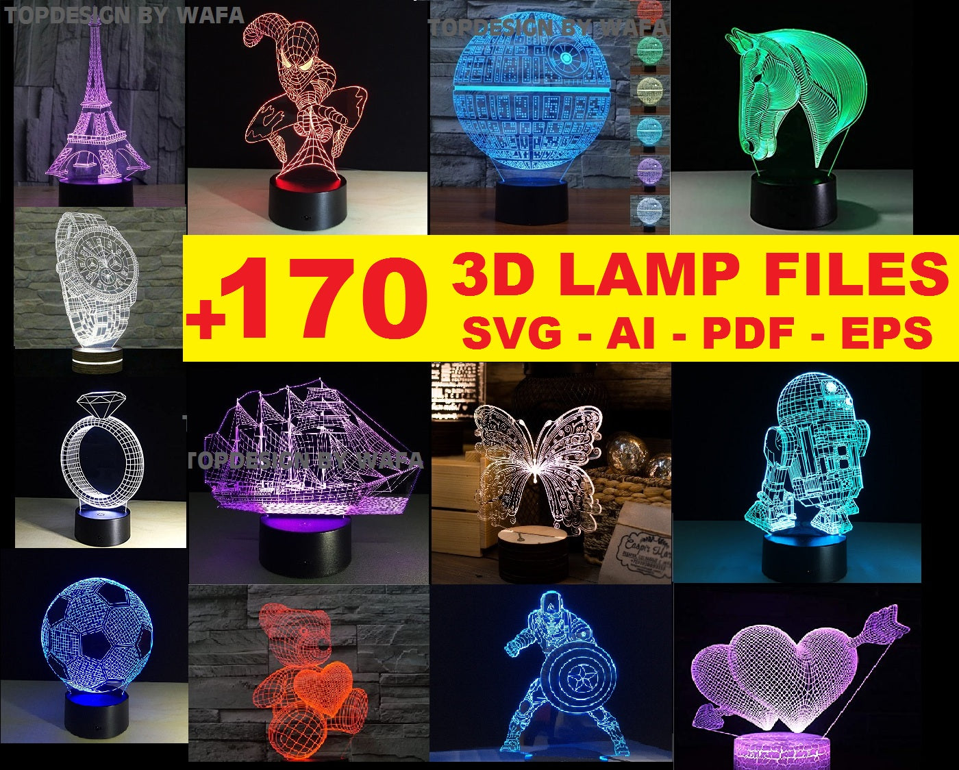Over 170 3d Vector Illusion Acrylic Lamp Light File Led Cut Laser Cnc Getdxf