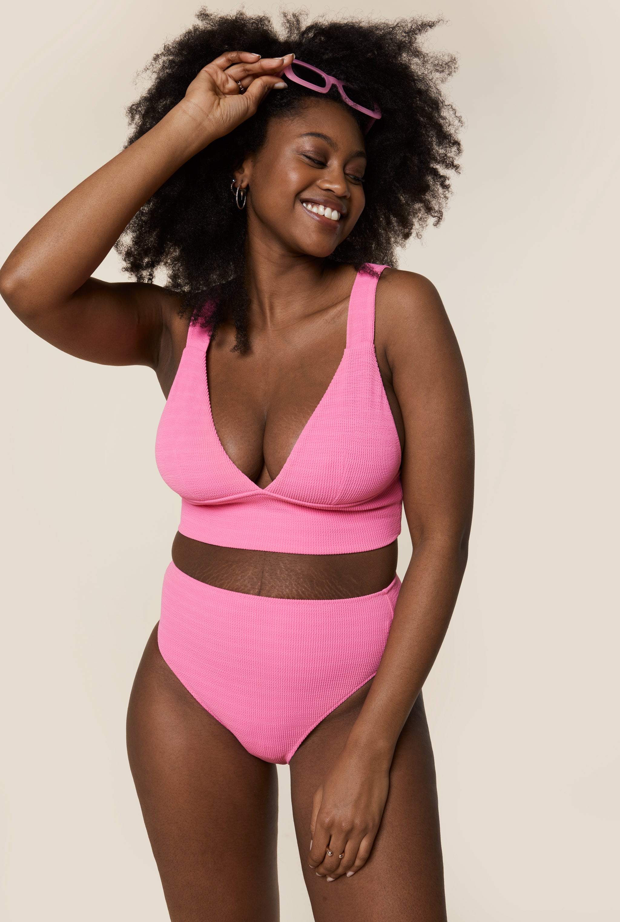 Ensemble maillot Rose flash - Triangle / Taille Haute