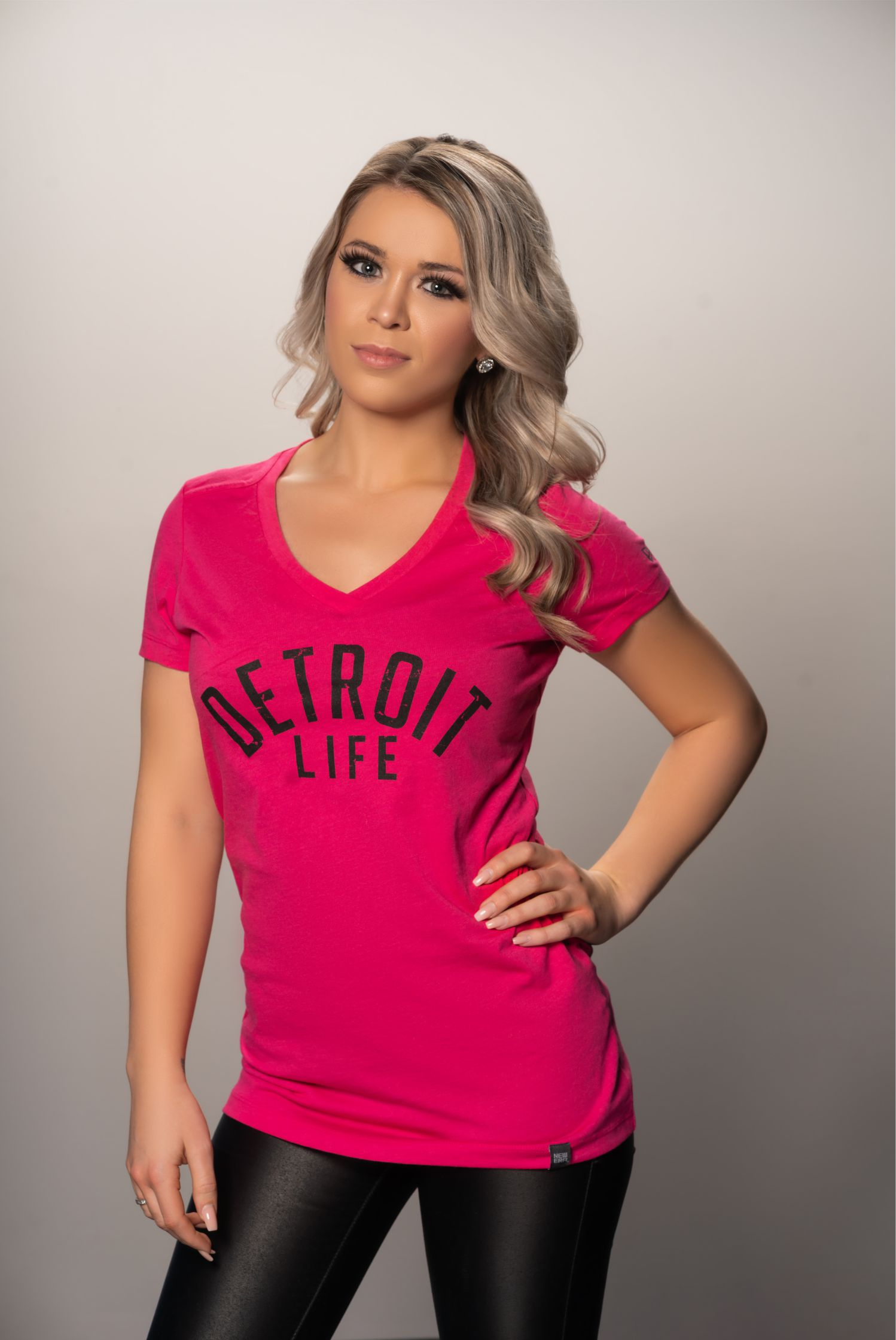 Womens Detroit Life 313 V Neck T Shirt L / Heather Blk/White