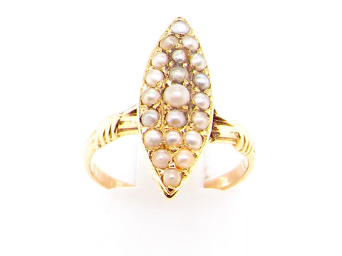 Victorian marquise shaped pearl dress ring
