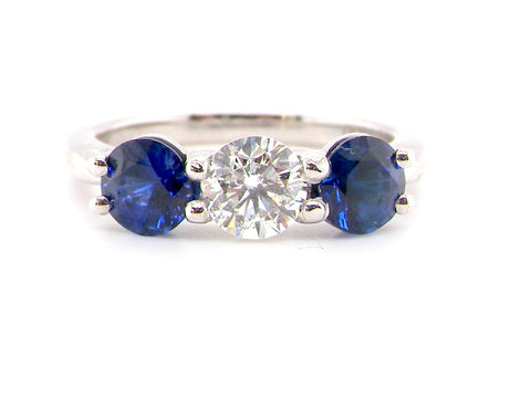 fabulous sapphire and diamond three stone trilogy ring