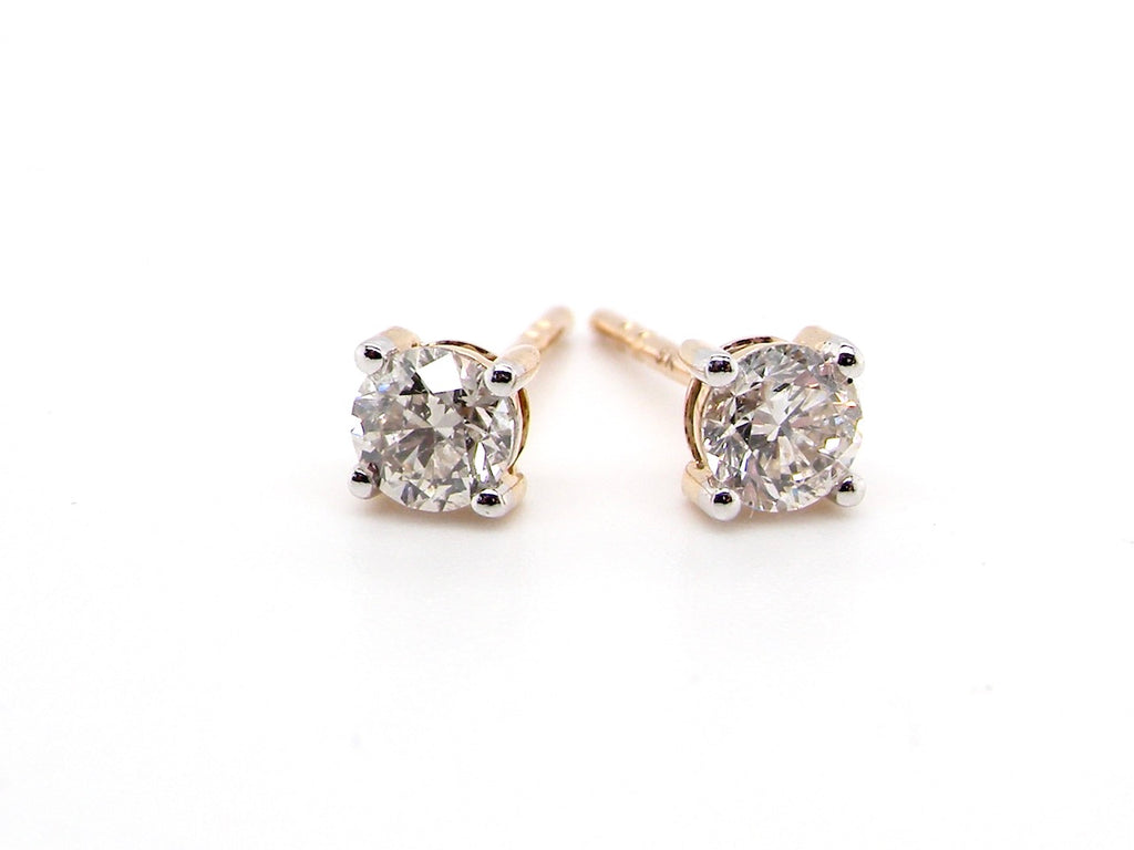 Round Diamond Studs / 0.5 Ctw Natural Diamond G-H, SI Stud Earrings pair /  Solid 14k 18k Gold / Small Half Carat Solitaire Studs 4 MM - Etsy