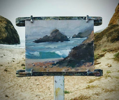 Kristina Sellers en plaine aire beach oil painting Oregon coast