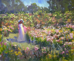 Winsome garden fine art oil painting Kristina Sellers