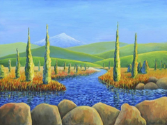 River with Cypress Trees and Rocks 2 Art Print- Karen Lee Fisher