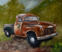 original oil painting old truck fall decor