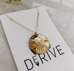 hammered gold full moon pendant necklace