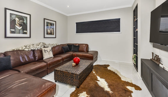 Honeycomb Blinds - Living Room With Cow Hide