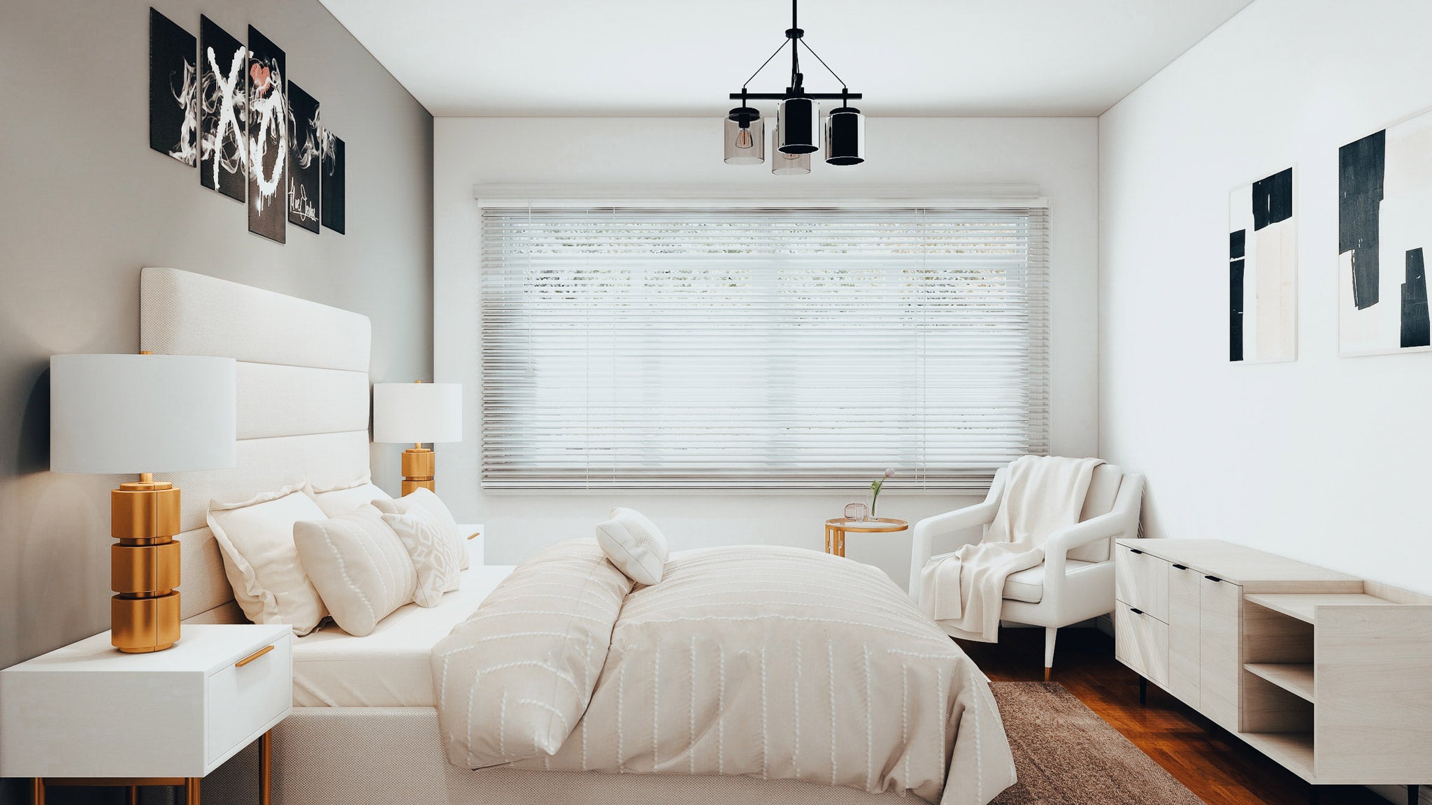 Venetian White Faux Timber Blinds In The Bedroom